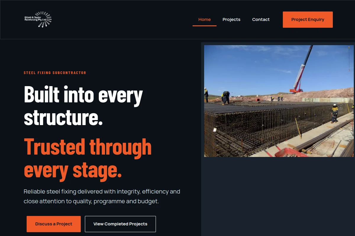 Homepage screenshot of Elliott & Taylor Reinforcing