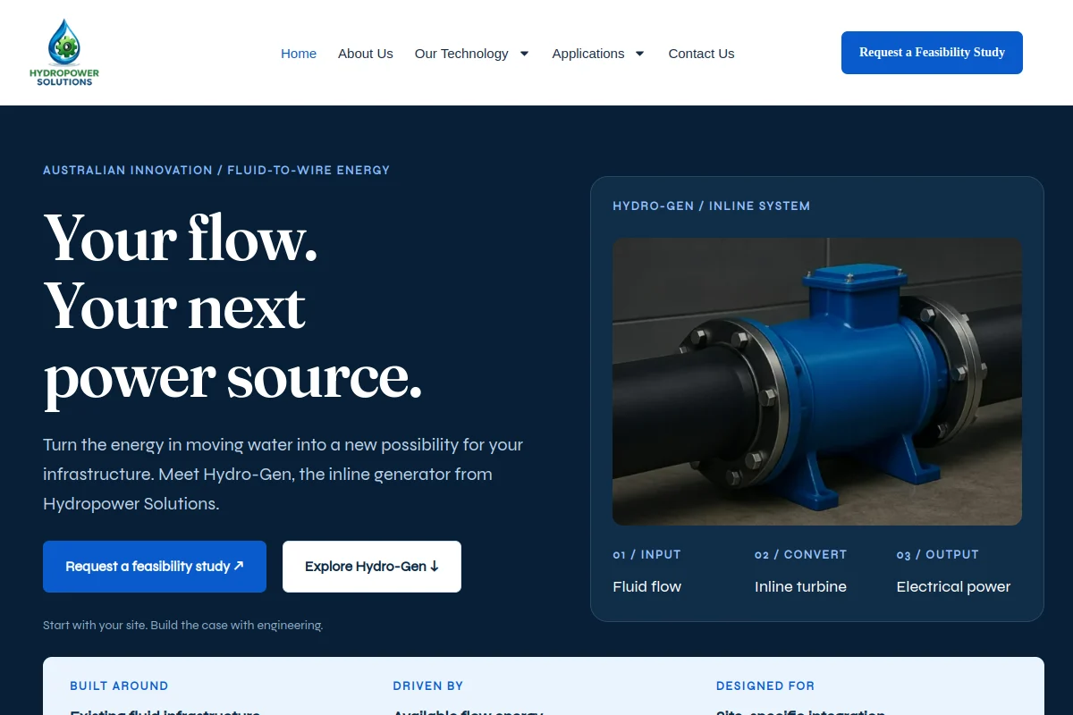 Homepage screenshot of Hydropower Solutions