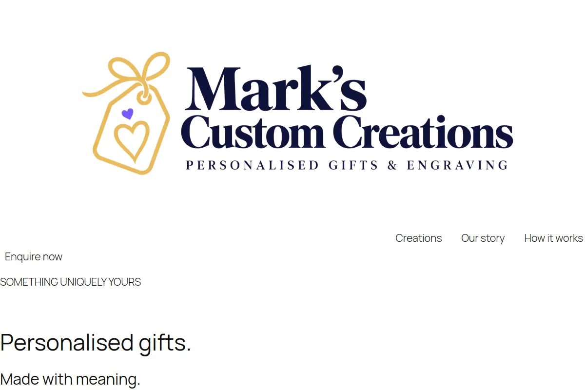 Homepage screenshot of Mark’s Custom Creations