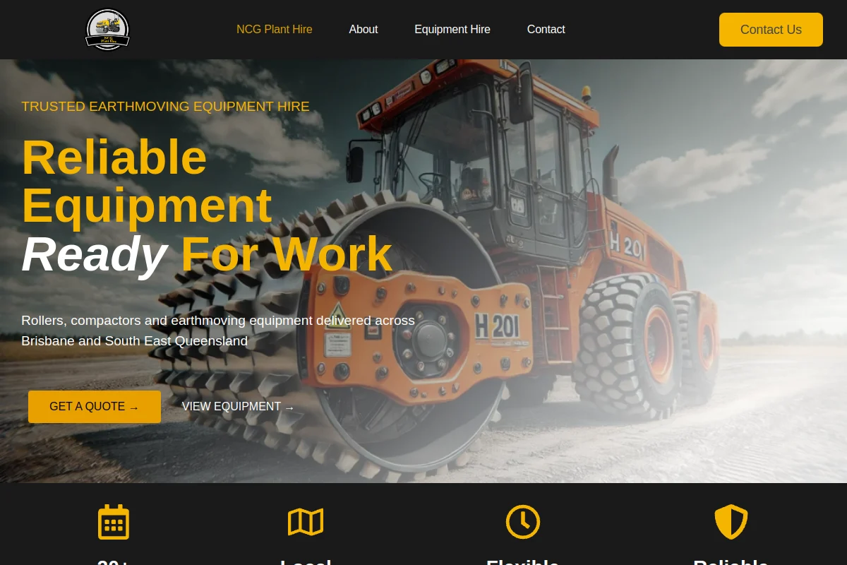 Homepage screenshot of NCG Plant Hire